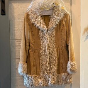 Cozy Tan Faux Fur Teddy corduroy Jacket size S